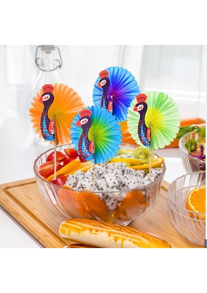 Hawaian Temalı Peacock Tavuskuşu Şeklinde Paper Fan Yiyecek Içecek Süsleme Kürdanı 100 Adet fırsatları