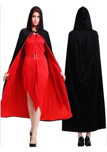 Halloween Çift Taraflı Kırmızı Siyah Renk Saten Kapşonlu Pelerin 120 cm Yetişkin Boy fiyatları