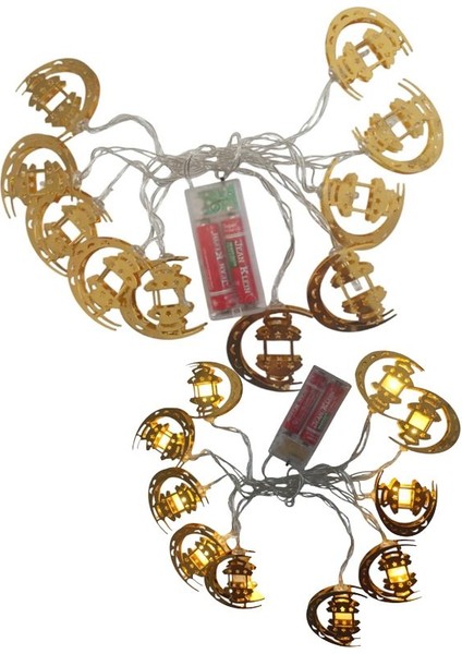 Ramazan Temalı Gün Işığı 10 Metal Ampullü Ay Kandil Şeklinde Pilli LED Işık 2 mt modelleri