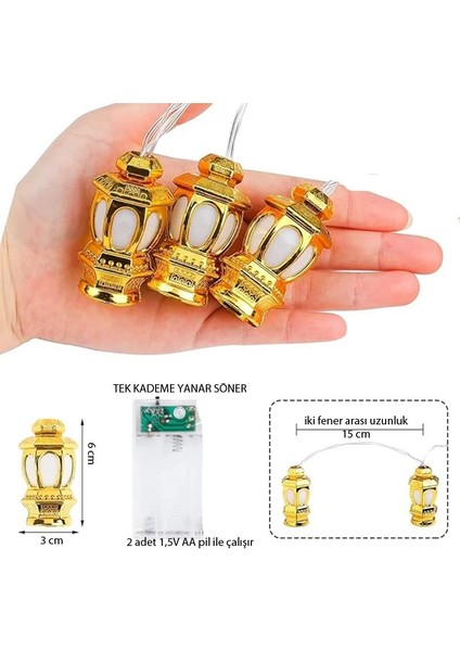 Ramazan Temalı Karışık Renk 20 Plastik Ampullü Fener Şeklinde Pilli LED Işık 3 mt fiyatları