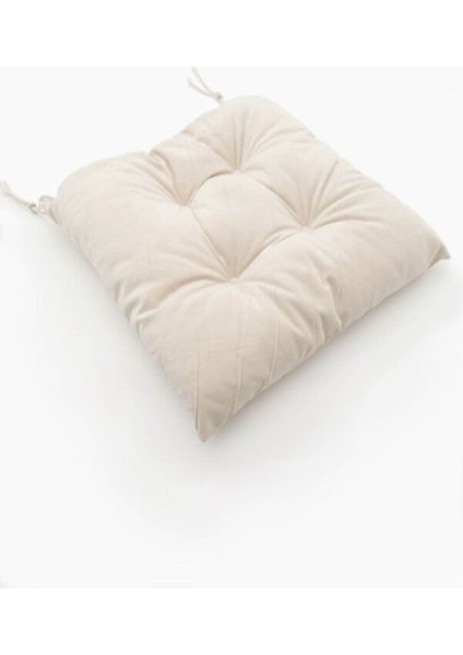 4'lü Pofidik Dolgulu 40 x 40 cm Keten Kumaş Kendi Kumaşından Ipli Sandalye Minderi