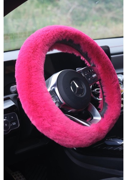 Kürk Yumuş Direksiyon Kılıfı Fuşya Renk Kürk