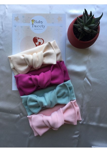 4'lü El Yapımı Ribana Kız Bebek Bandana