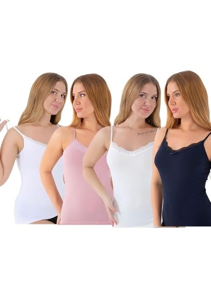 Mrr Majestic 4'Lü Kadın Atlet Ip Askılı Dantelli Kadın Atlet