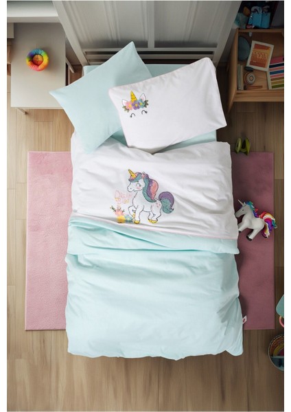 Bebek Nevresim Takımı Unicorn Mint %100 Pamuk