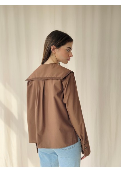 Tasarım Dantelli Bebe Yaka Gömlek Kadın Kahverengi fiyatları