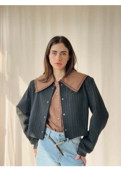 Tasarım Dantelli Bebe Yaka Gömlek Kadın Kahverengi indirimleri