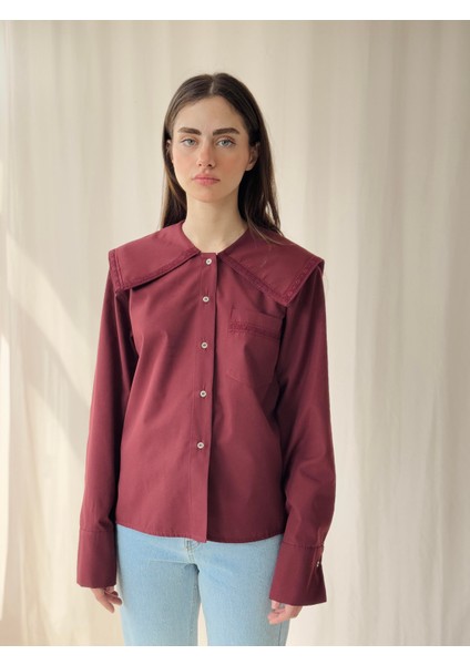 Tasarım Dantelli Bebe Yaka Gömlek Kadın Bordo modelleri