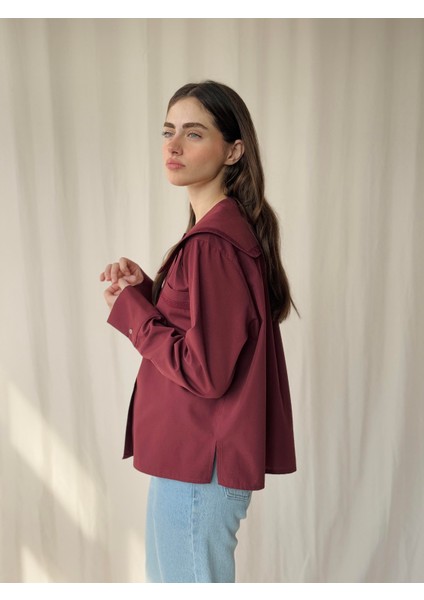 Tasarım Dantelli Bebe Yaka Gömlek Kadın Bordo indirimleri