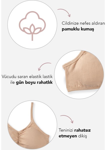 Genç Kız Ince Ip Askılı Çıkarılabilir Pedli Yarım Atlet Sütyen 3lü Paket 4408 Renkli