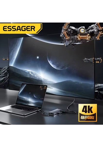 6'nın 1'i M.2 Ssd Fonksiyonlu Çoğaltıcı Hub 4K 10Gbps Type-C Pd 100W Usb3.2 Gen2 HDMİ 60Hz4K/CE/FC/ROHS Lisanslı