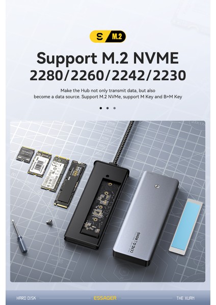 6'nın 1'i M.2 Ssd Fonksiyonlu Çoğaltıcı Hub 4K 10Gbps Type-C Pd 100W Usb3.2 Gen2 HDMİ 60Hz4K/CE/FC/ROHS Lisanslı