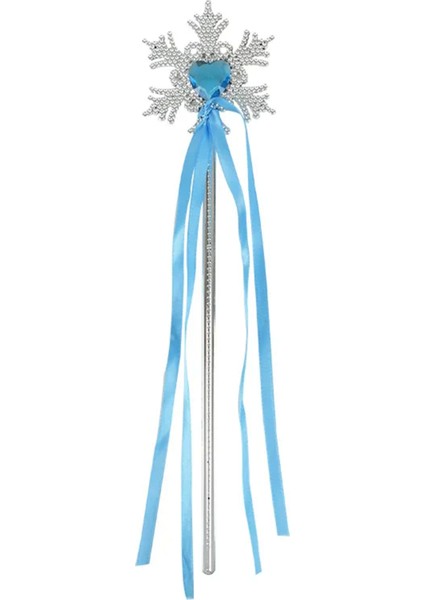 Kar Taneli Mavi Kalp Taşlı Saten Kurdeleli Karlar Ülkesi Elsa Asası Sopası 34 cm (4767)