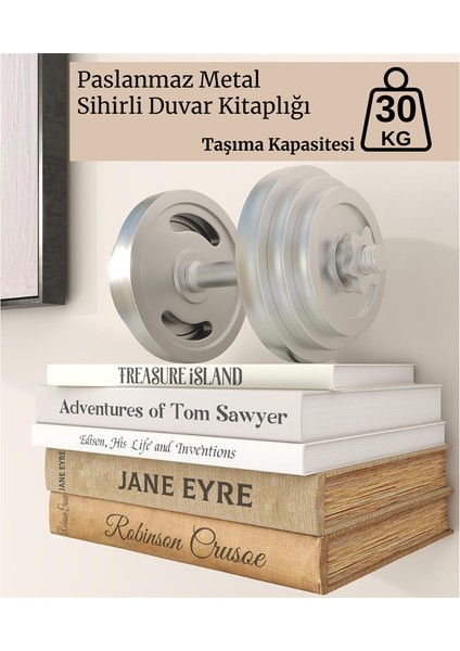 Görünmez Dekoratif Sihirli Duvar Kitaplığı Dayanıklı Metal Kitaplık Duvar Rafı 2 Adet