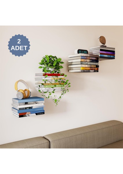 Görünmez Dekoratif Sihirli Duvar Kitaplığı Dayanıklı Metal Kitaplık Duvar Rafı 2 Adet