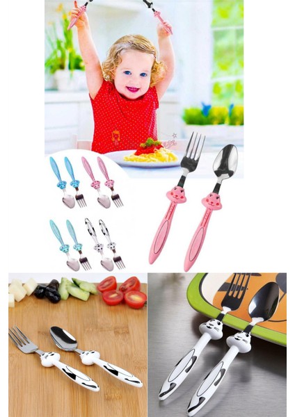 2 Parça Hayvan Figürlü Çocuk Bebek Yemek Çatal Kaşık Mama Seti fiyatları