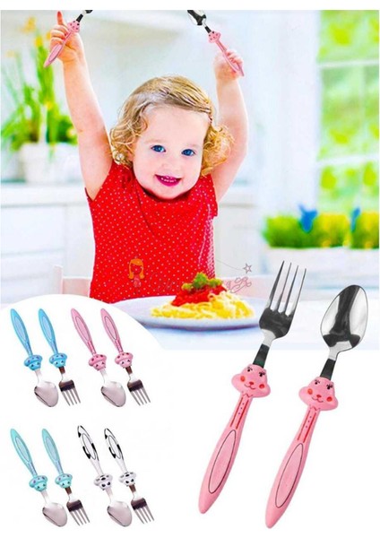 2 Parça Hayvan Figürlü Çocuk Bebek Yemek Çatal Kaşık Mama Seti indirimleri