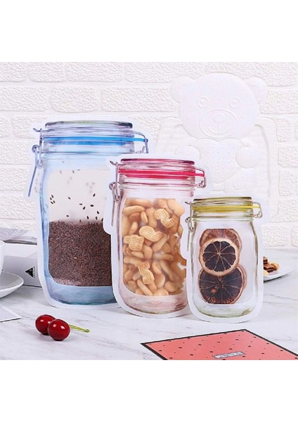 Poşet Kavanoz Görünümlü Poşet Şeffaf Kilitli Poşet Pratik Kavanoz Deseni 3 Adet Large fiyatları