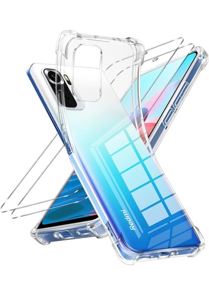Xiaomi Redmi Note 10S Kılıf Köşe Korumalı Darbeye Dayanıklı Antişok Şeffaf Silikon + 9h Ekran Koruyucu Cam 2in1 Set