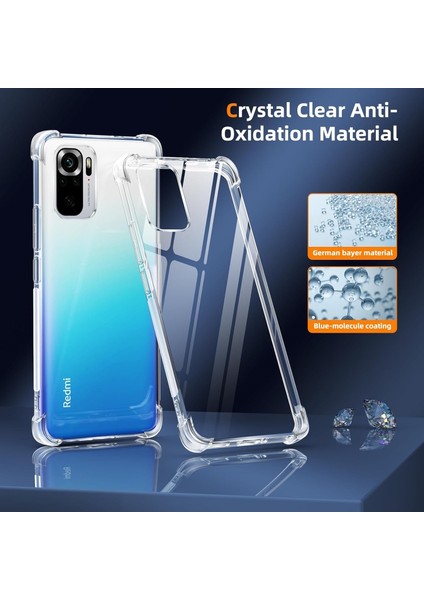 Xiaomi Redmi Note 10S Kılıf Köşe Korumalı Darbeye Dayanıklı Antişok Şeffaf Silikon + 9h Ekran Koruyucu Cam 2in1 Set