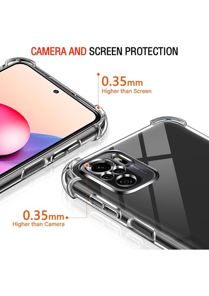 Xiaomi Redmi Note 10S Kılıf Köşe Korumalı Darbeye Dayanıklı Antişok Şeffaf Silikon + 9h Ekran Koruyucu Cam 2in1 Set