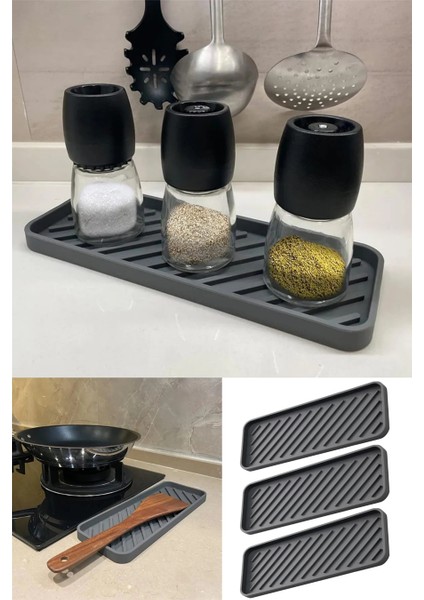 3 Adet Silikon Yağdanlık Yağlık Standı ,çok Amaçlı Organizer Sunumluk ,sabunluk Altlığı , 23X10 cm