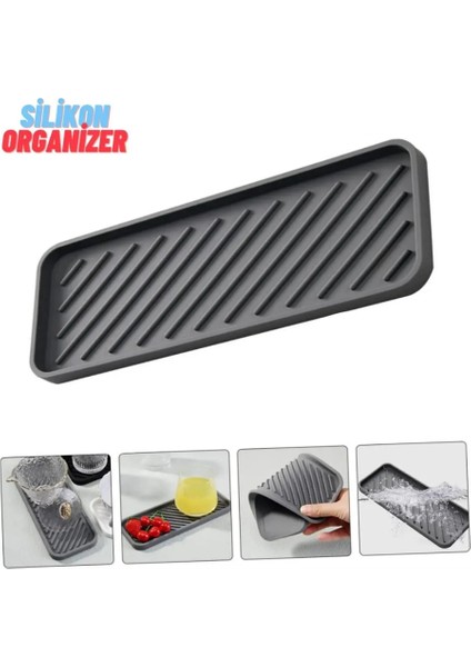 3 Adet Silikon Yağdanlık Yağlık Standı ,çok Amaçlı Organizer Sunumluk ,sabunluk Altlığı , 23X10 cm