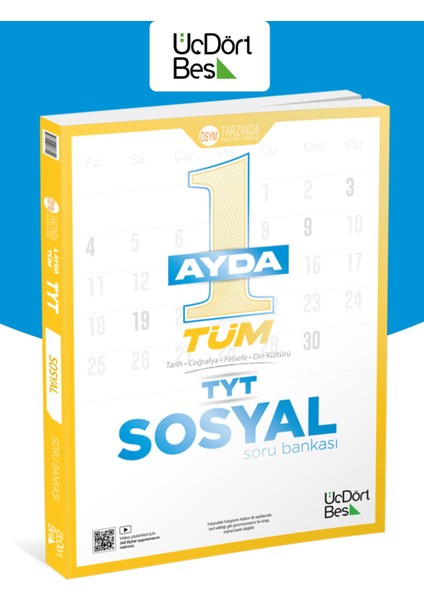 Üç Dört Beş Yayınları 1 Ayda Tüm TYT Sosyal Soru Bankası