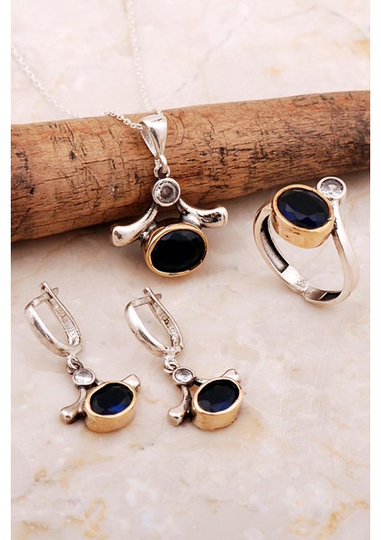Safir Taşlı Tasarım Gümüş Set 2799