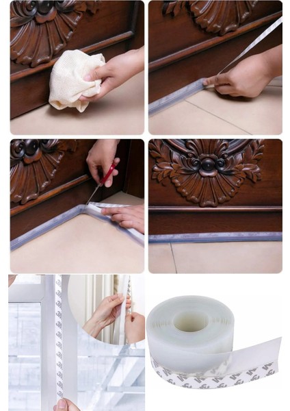 4 Metre Şeffaf Rüzgar Geçirmez Silikon Sızdırmazlık Şeridi Kapı Pencere Rüzgar Sızdırmaz Bant