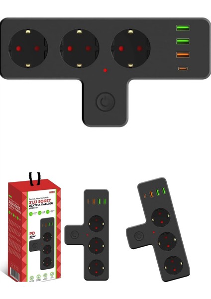 Termal Akım Korumalı Soket Priz Çoğaltıcı Kablosuz Çoklayıcı 2500W 3xusb 2.4A 1xtype-C