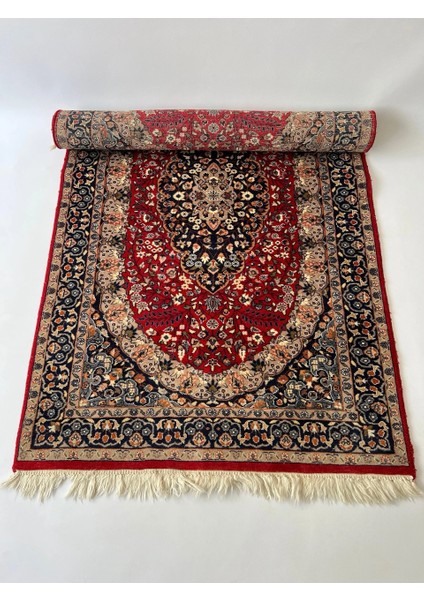 95X158CM Osmanlı Tarzı El Yapımı Çiçek Desenli Kırmızı-Lacivert Vintage Yün Halı, Yatak Odası Için Anatolian Model modelleri