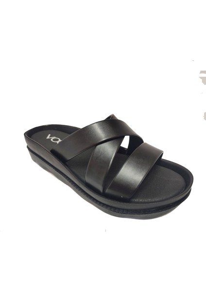 1703-25 Deri Dolgu Topuk 3 Bant Kadın Terlik