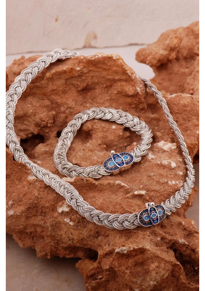 Hasır Örgü Telkari Anadolu Motifli Oksitli Gümüş Set 2752