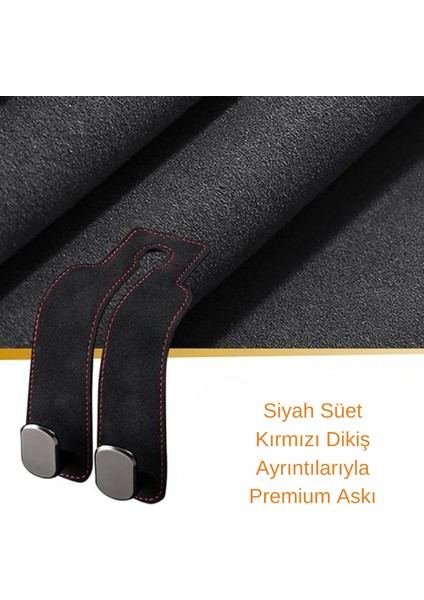 2 Adet Süet Oto Koltuk Başlığı Askısı Siyah