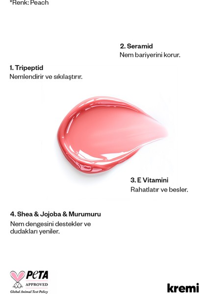 Dudak Bakım Parlatıcı Lip Balm 13 ml Peach| Besleyici, Nemlendirici | Peptit, Seramid, E Vitamini fırsatları