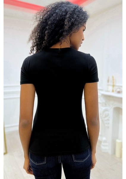 Kurukafa Crystal Taş Baskılı Dar Kesim Kısa Kol Pamuk Rahat Kadın Kırmızı T-Shirt indirimleri