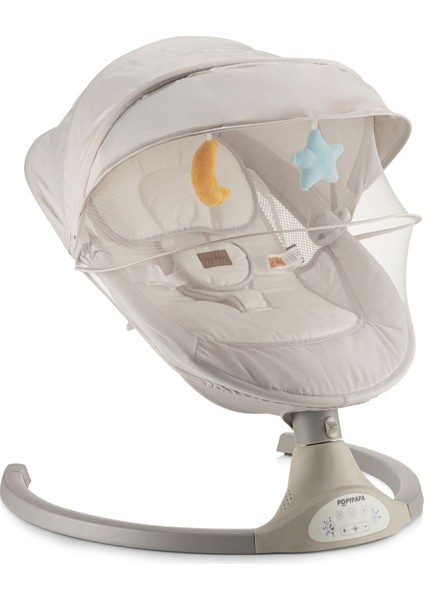 Popypapa Mercury Elektrikli Otomatik Sallanan Kademeli Bebek Ana Kucağı,oyuncaklı,white/gri