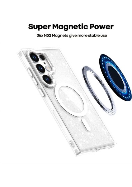 Samsung Galaxy S25 Ultra Kılıf Magsafe Wirelles Şarj Destekli Parlak Renkli Kenar Arkası Simli Taşlı modelleri