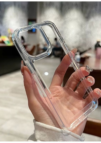 Apple iPhone 11 - Parlak Metal Tuşlu Kolay Basmalı Darbe Emici Sağlam Vip Şeffaf Kılıf