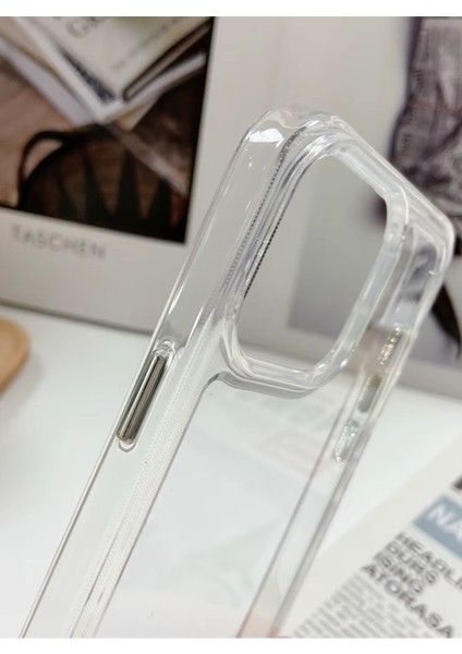 Apple iPhone 11 - Parlak Metal Tuşlu Kolay Basmalı Darbe Emici Sağlam Vip Şeffaf Kılıf