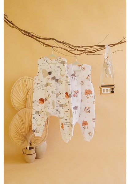Oeko-Tex Sertifikalı Pamuklu Pazen Kumaş Baskılı Çift Katlı 1 Tog Kız Bebek Uyku Tulumu 2'li
