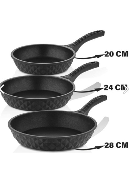 Taç Bella Döküm 3'lü Tava Seti Siyah 20 cm / 24 cm / 28 cm modelleri
