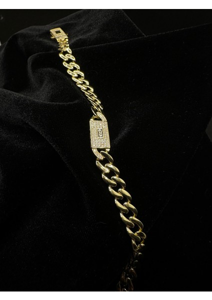 Kutu Kilit Taşlı Sarı Kaplama Gurmet Ithal Kadın Gümüş Bileklik