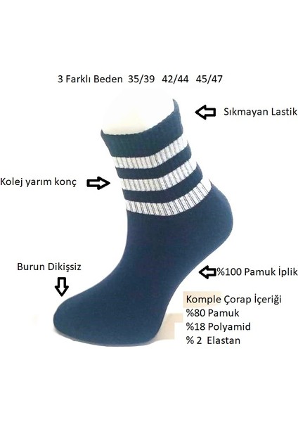 8 Li Paket Penye Dikişsiz Kolej Çorabı 4 Beyaz 4 Siyah