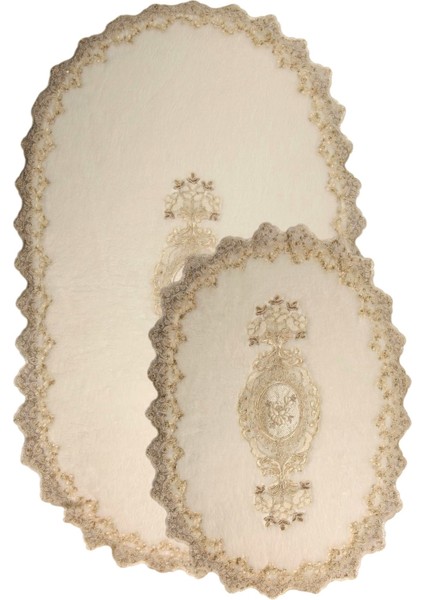 Lisa Krem 2'li Dantelli Klozet Takımı Çeyizlik Banyo Halısı Paspası Seti