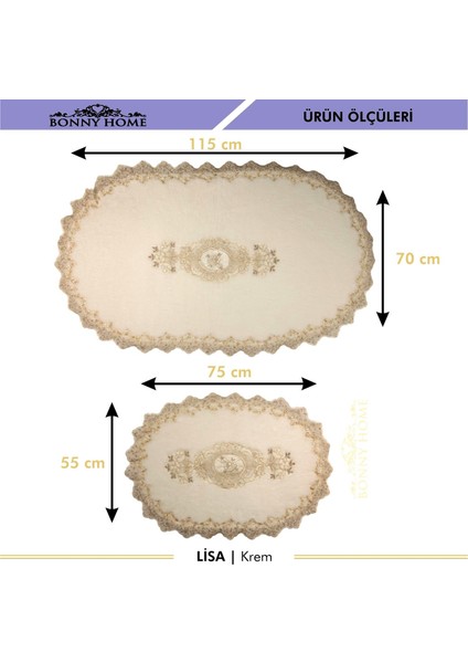 Lisa Krem 2'li Dantelli Klozet Takımı Çeyizlik Banyo Halısı Paspası Seti indirimleri