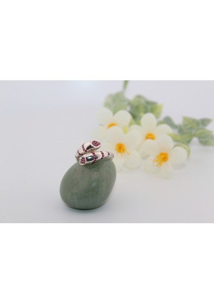 Pembe Taşlı Yılan Silver 925 Ayar Silver Gümüş Yüzük modelleri