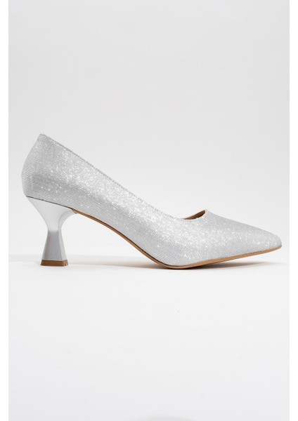 Kadın Stiletto Ayakkabı Gümüş Sim