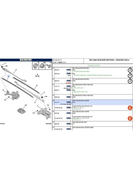 Ön Sol Silecek Süpürgesi 3008(P84E) 5008(P87E) C5 Aırcross(84) Ds7 (X74)